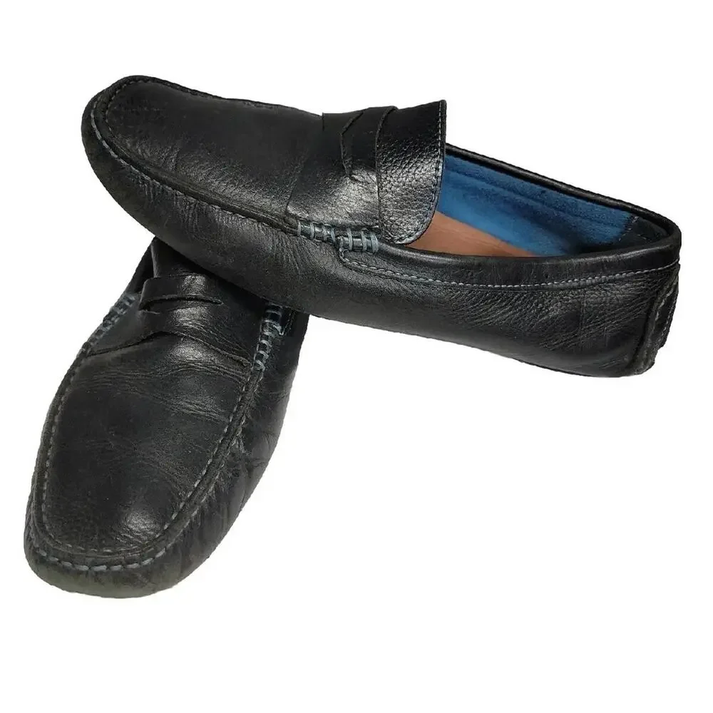Donald J. Pliner Vinco 3 Penny Mens Loafer Driver Black Pebbled Leather US 9.5 M